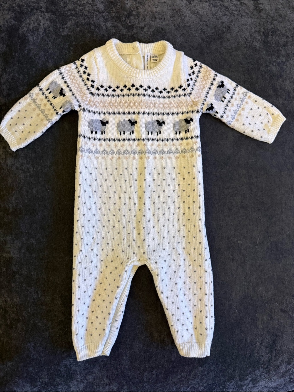 Janie and Jack Cream One-Piece with Gray Sheep Motif